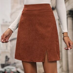 Minimalist High Waist Split Hem Corduroy mini Skirt rust orange